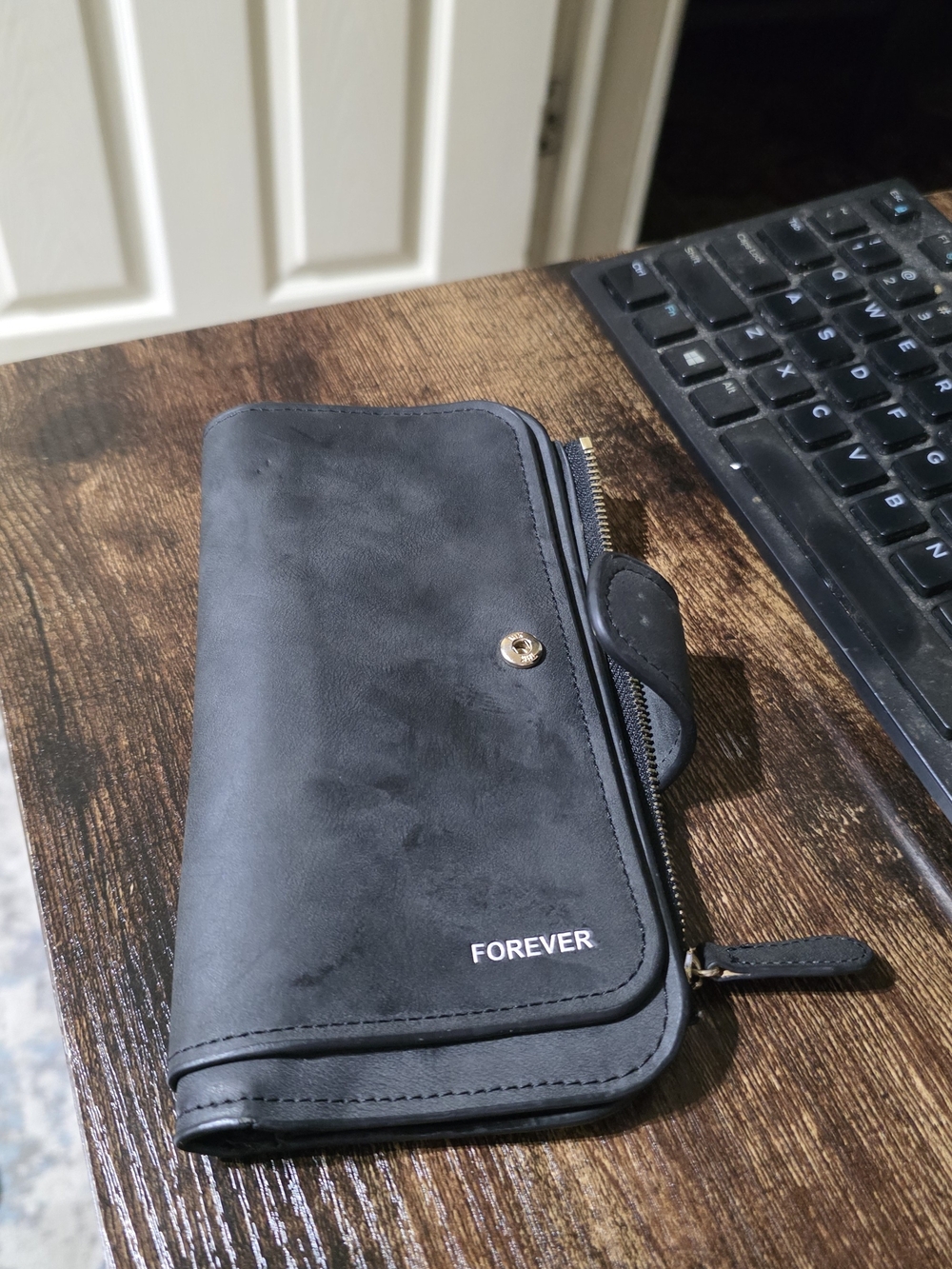 Forever 21 Black Zip-Around Wallet with Snap